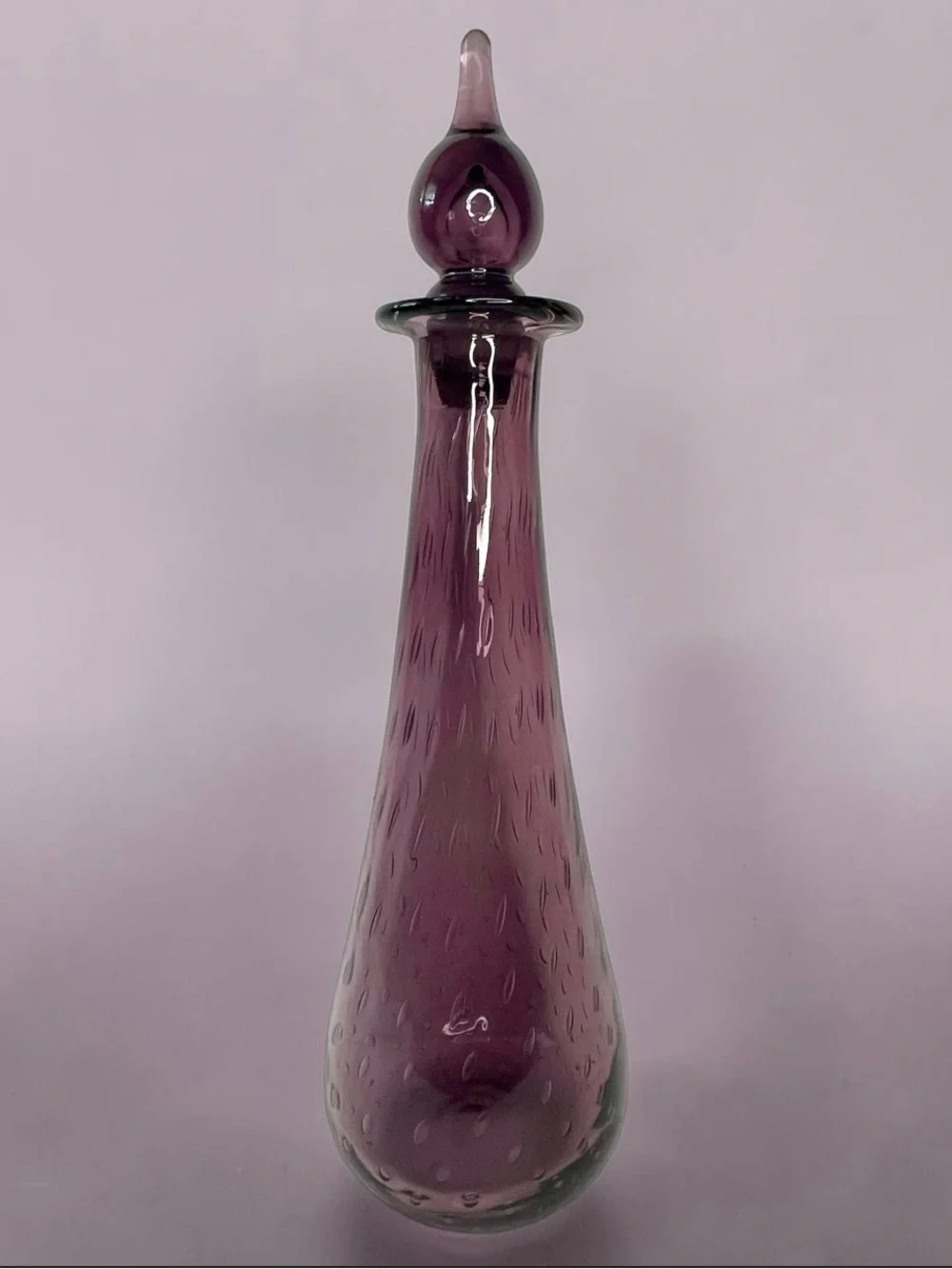 Vintage Empoli Style Amethyst Purple Glass Genie Decanter Stopper 15” MCM Italy